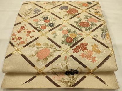 平和屋着物●綴れ　六通柄袋帯　唐織　花天井文　金糸　正絹　逸品　AABJ7405sx