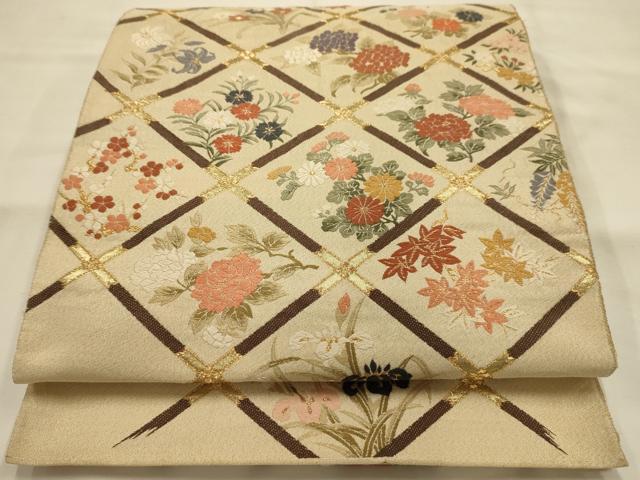 平和屋着物●綴れ　六通柄袋帯　唐織　花天井文　金糸　正絹　逸品　AABJ7405sx