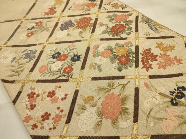 平和屋着物●綴れ　六通柄袋帯　唐織　花天井文　金糸　正絹　逸品　AABJ7405sx