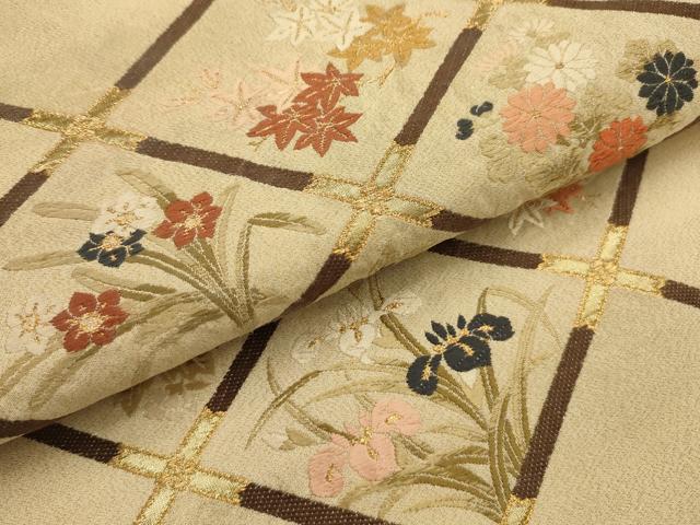 平和屋着物●綴れ　六通柄袋帯　唐織　花天井文　金糸　正絹　逸品　AABJ7405sx