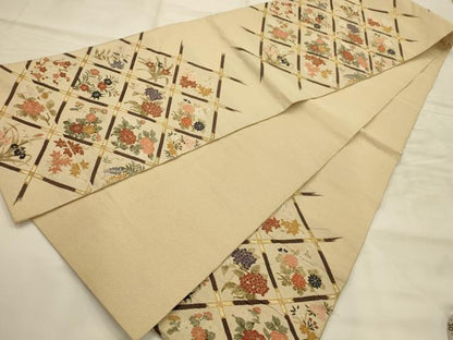 平和屋着物●綴れ　六通柄袋帯　唐織　花天井文　金糸　正絹　逸品　AABJ7405sx