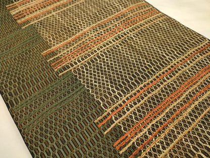 平和屋着物●全通柄袋帯　横段文　金糸　正絹　逸品　AABJ7407sx