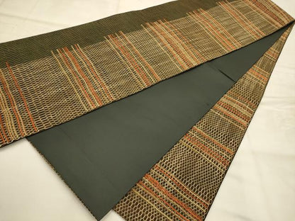 平和屋着物●全通柄袋帯　横段文　金糸　正絹　逸品　AABJ7407sx