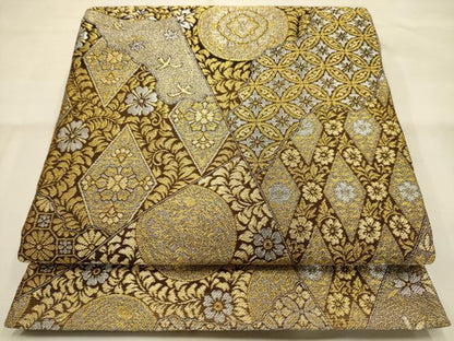 平和屋着物●六通柄袋帯　花鳥文　金銀糸　正絹　逸品　AABJ7409sx