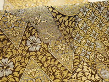 平和屋着物●六通柄袋帯　花鳥文　金銀糸　正絹　逸品　AABJ7409sx
