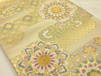平和屋着物●六通柄袋帯　唐織　霞取正倉院花文　金糸　正絹　逸品　AABJ7410sx