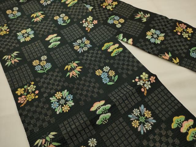 平和屋着物●西陣　川島織物　九寸名古屋帯　松竹梅市松花文　正絹　逸品　AABJ7411sx