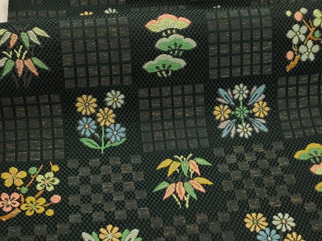 平和屋着物●西陣　川島織物　九寸名古屋帯　松竹梅市松花文　正絹　逸品　AABJ7411sx
