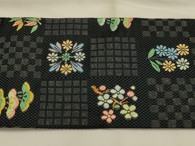 平和屋着物●西陣　川島織物　九寸名古屋帯　松竹梅市松花文　正絹　逸品　AABJ7411sx