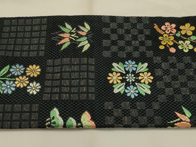 平和屋着物●西陣　川島織物　九寸名古屋帯　松竹梅市松花文　正絹　逸品　AABJ7411sx