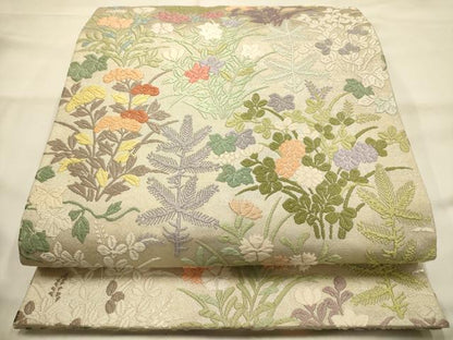 平和屋着物●六通柄袋帯　唐織　草花文　正絹　逸品　AABJ7414sx