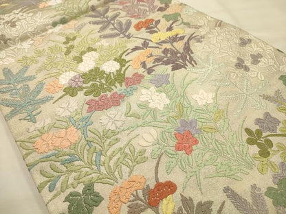 平和屋着物●六通柄袋帯　唐織　草花文　正絹　逸品　AABJ7414sx