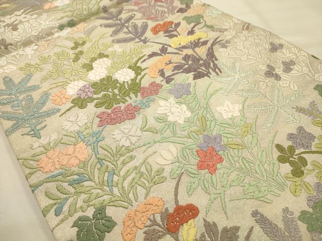 平和屋着物●六通柄袋帯　唐織　草花文　正絹　逸品　AABJ7414sx