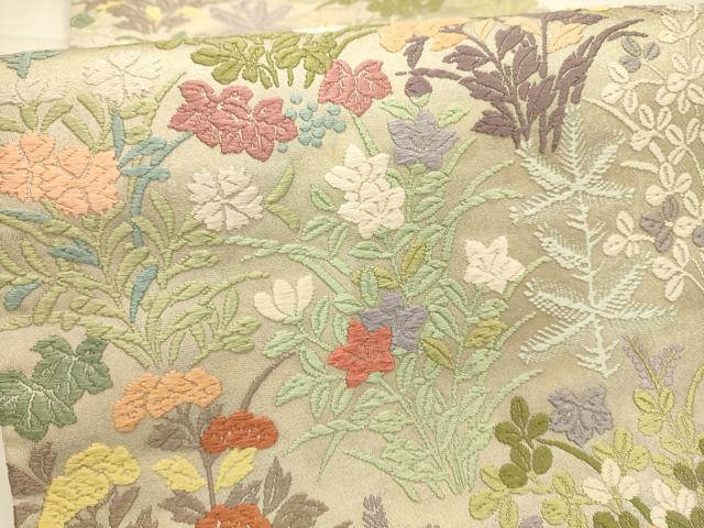 平和屋着物●六通柄袋帯　唐織　草花文　正絹　逸品　AABJ7414sx