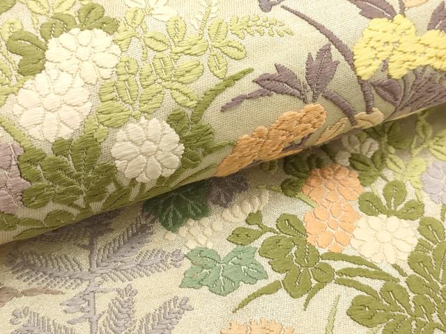 平和屋着物●六通柄袋帯　唐織　草花文　正絹　逸品　AABJ7414sx