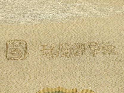 平和屋着物●手織綴れ　山鹿清華　太鼓柄袋帯　花鳥文　金銀糸　正絹　逸品　AABJ7415sx
