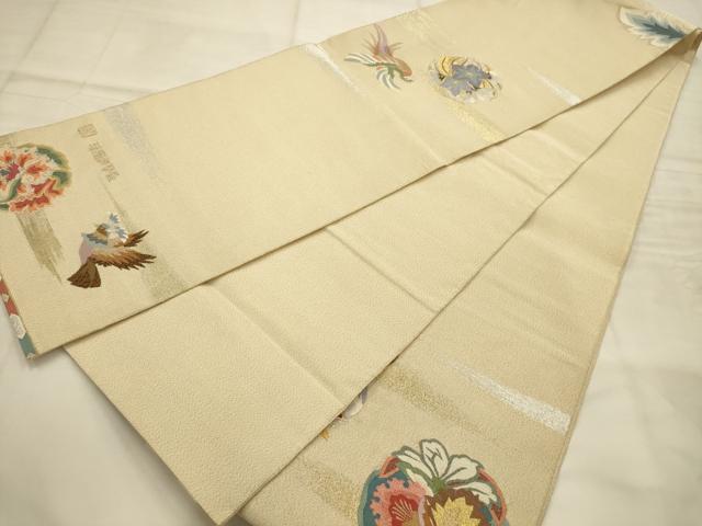 平和屋着物●手織綴れ　山鹿清華　太鼓柄袋帯　花鳥文　金銀糸　正絹　逸品　AABJ7415sx