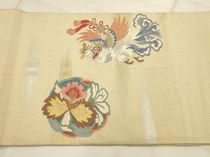 平和屋着物●手織綴れ　山鹿清華　太鼓柄袋帯　花鳥文　金銀糸　正絹　逸品　AABJ7415sx