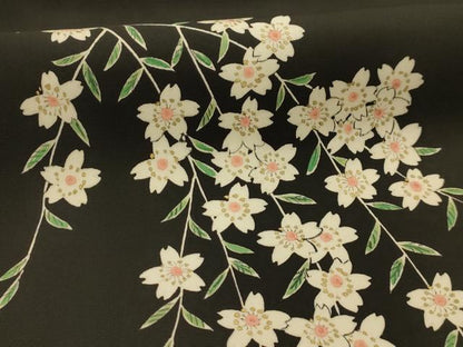 平和屋着物●塩瀬　両面　九寸名古屋帯　作家物　手描き　枝垂れ花文　黒地　金銀彩　正絹　逸品　AABJ7418sx
