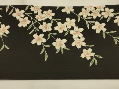 平和屋着物●塩瀬　両面　九寸名古屋帯　作家物　手描き　枝垂れ花文　黒地　金銀彩　正絹　逸品　AABJ7418sx