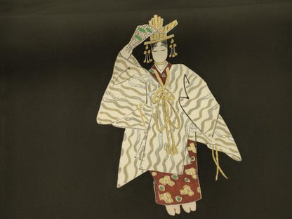 平和屋着物●塩瀬　両面　九寸名古屋帯　作家物　手描き　枝垂れ花文　黒地　金銀彩　正絹　逸品　AABJ7418sx