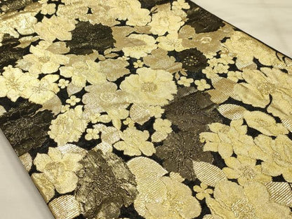 平和屋着物●六通柄袋帯　舞花文　黒地　金糸　正絹　逸品　AABJ7423sx