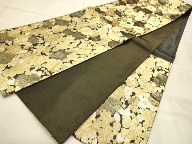 平和屋着物●六通柄袋帯　舞花文　黒地　金糸　正絹　逸品　AABJ7423sx