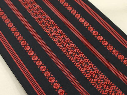 平和屋着物●本場筑前博多織　半幅帯　献上　黒地　正絹　逸品　AABJ7433sx