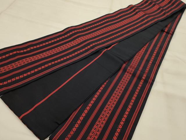平和屋着物●本場筑前博多織　半幅帯　献上　黒地　正絹　逸品　AABJ7433sx