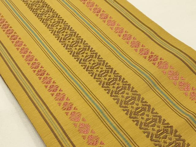 平和屋着物●本場筑前博多織　両面　半幅帯　献上　正絹　逸品　AABJ7434sx