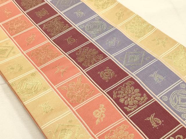 平和屋着物●本場筑前博多織　半幅帯　花宝尽くし　証紙付き　正絹　逸品　AABJ7441sx