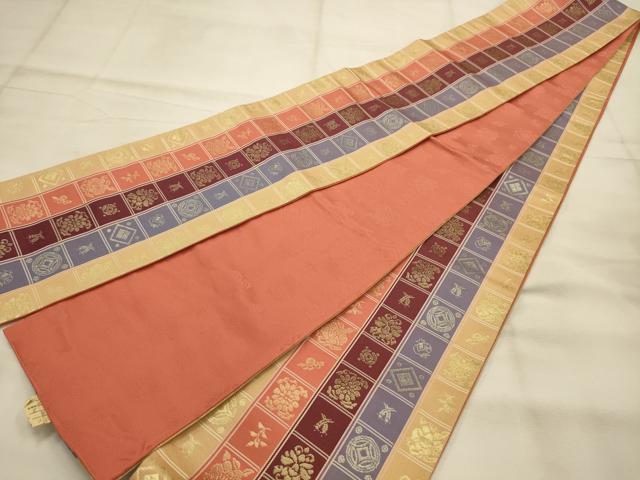 平和屋着物●本場筑前博多織　半幅帯　花宝尽くし　証紙付き　正絹　逸品　AABJ7441sx