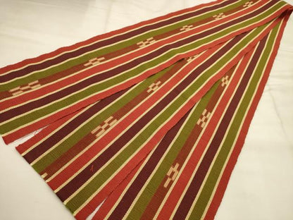 平和屋着物●沖縄県伝統工芸品　八重山ミンサー　手織り　半幅帯　間道　一重帯　綿　逸品　AABJ7447sx