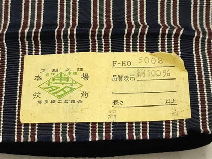 平和屋着物●男性　本場筑前博多織　角帯　間道　証紙付き　正絹　逸品　AABJ7453sx