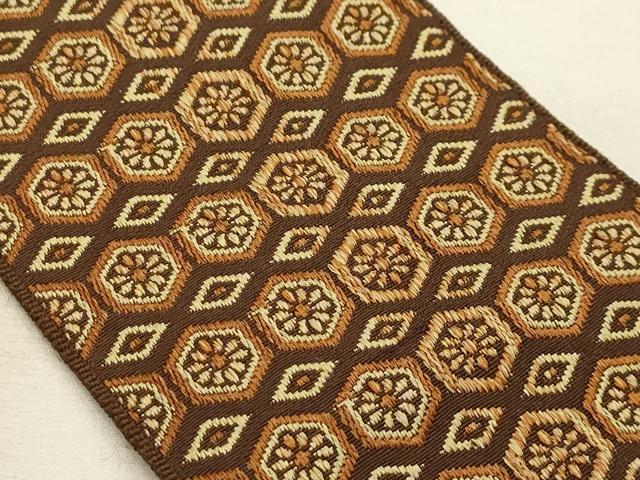 平和屋着物●男性　本場筑前博多織　両面　角帯　亀甲花文　正絹　逸品　AABJ7460sx
