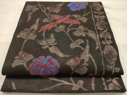 平和屋着物●六通柄袋帯　花鳥文　引箔　正絹　逸品　AABJ7471sx