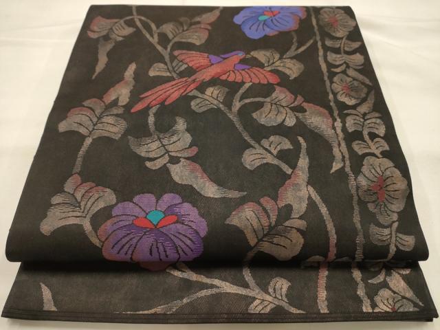 平和屋着物●六通柄袋帯　花鳥文　引箔　正絹　逸品　AABJ7471sx