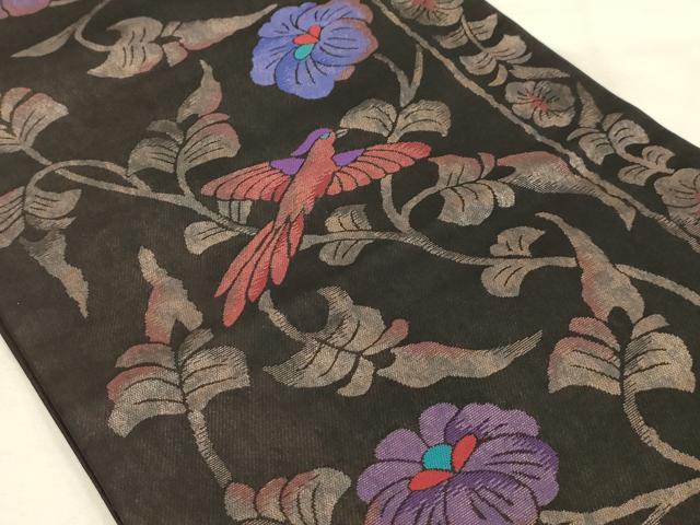 平和屋着物●六通柄袋帯　花鳥文　引箔　正絹　逸品　AABJ7471sx