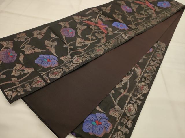 平和屋着物●六通柄袋帯　花鳥文　引箔　正絹　逸品　AABJ7471sx