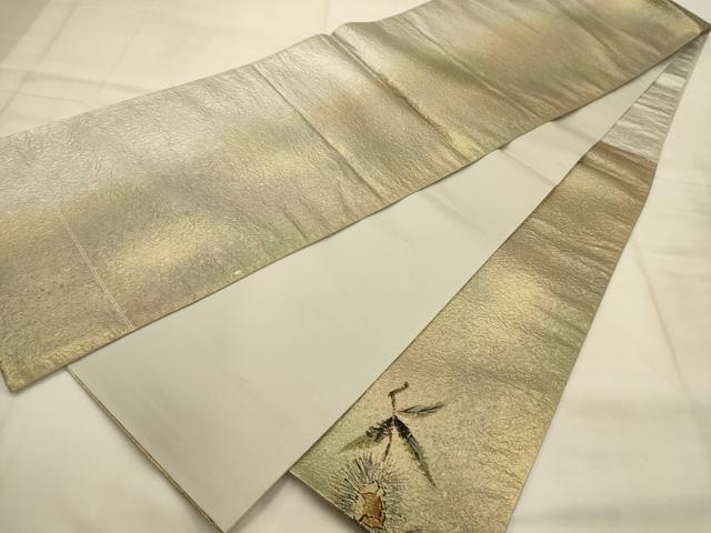 平和屋着物●友禅作家　高橋り明　太鼓柄袋帯　手描き　葡萄　栗　正絹　逸品　AABJ7479sx