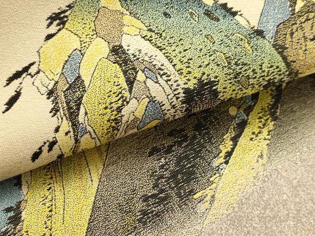 平和屋着物●西陣　とみや織物謹製　とみや帯　太鼓柄袋帯　点描織　広重画　箱根湖水図　上代58万　反端付き　正絹　逸品　AABJ7492sx