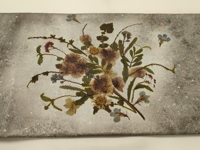 平和屋着物●九寸名古屋帯 花香織 押し花 草花文 引箔 やまと誂製 逸品 AABJ7494sx