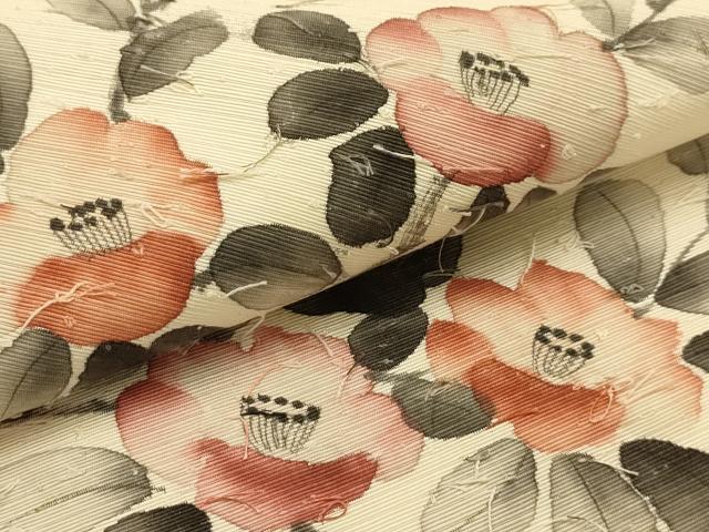平和屋着物●九寸名古屋帯 作家物 手描き ひげ紬 椿 正絹 逸品 AABJ7499sx