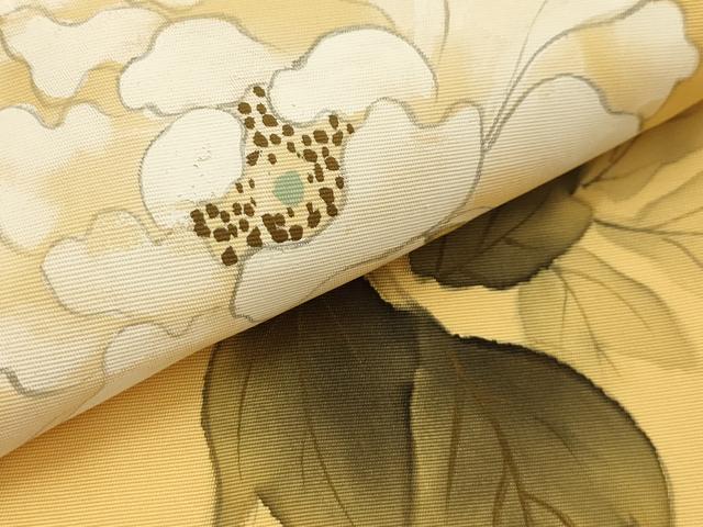 平和屋着物●塩瀬 九寸名古屋帯 作家物 手描き 枝花文 金彩 正絹 逸品 AABJ7504sx