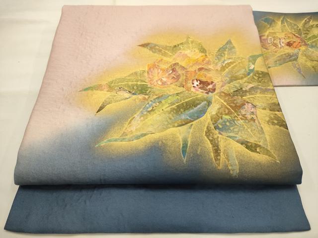 平和屋着物●九寸名古屋帯 作家物 草花文 金彩 正絹 逸品 AABJ7505sx