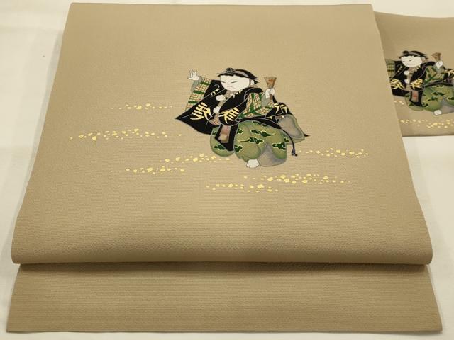 平和屋着物●内山晴祥 手描き 九寸名古屋帯 作家物 人物文 金彩 正絹 逸品 AABJ7506sx