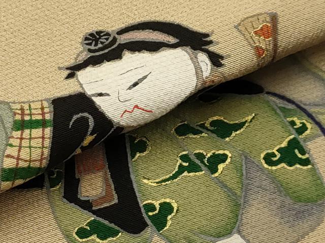 平和屋着物●内山晴祥 手描き 九寸名古屋帯 作家物 人物文 金彩 正絹 逸品 AABJ7506sx