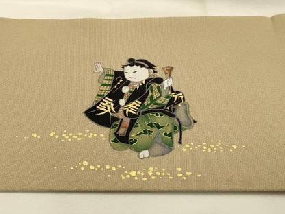 平和屋着物●内山晴祥 手描き 九寸名古屋帯 作家物 人物文 金彩 正絹 逸品 AABJ7506sx