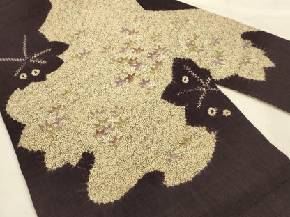 平和屋着物●九寸名古屋帯 絞り 楓 生紬 正絹 逸品 AABJ7511sx