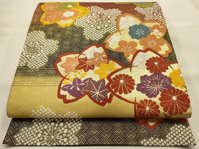 平和屋着物●六通柄袋帯　唐織　舞花文　金糸　やまと誂製　正絹　逸品　AABJ7515sx